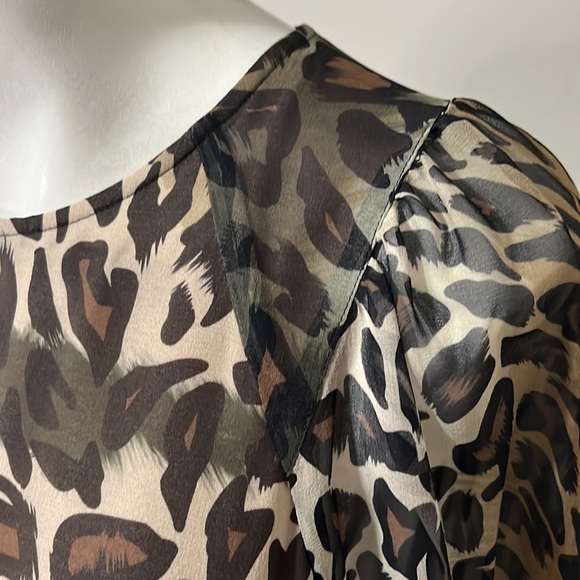 LUISA CERANO Leopard Silk Chiffon Dress Brown Cream Knee Length Shift Sz M - Picture 9 of 13